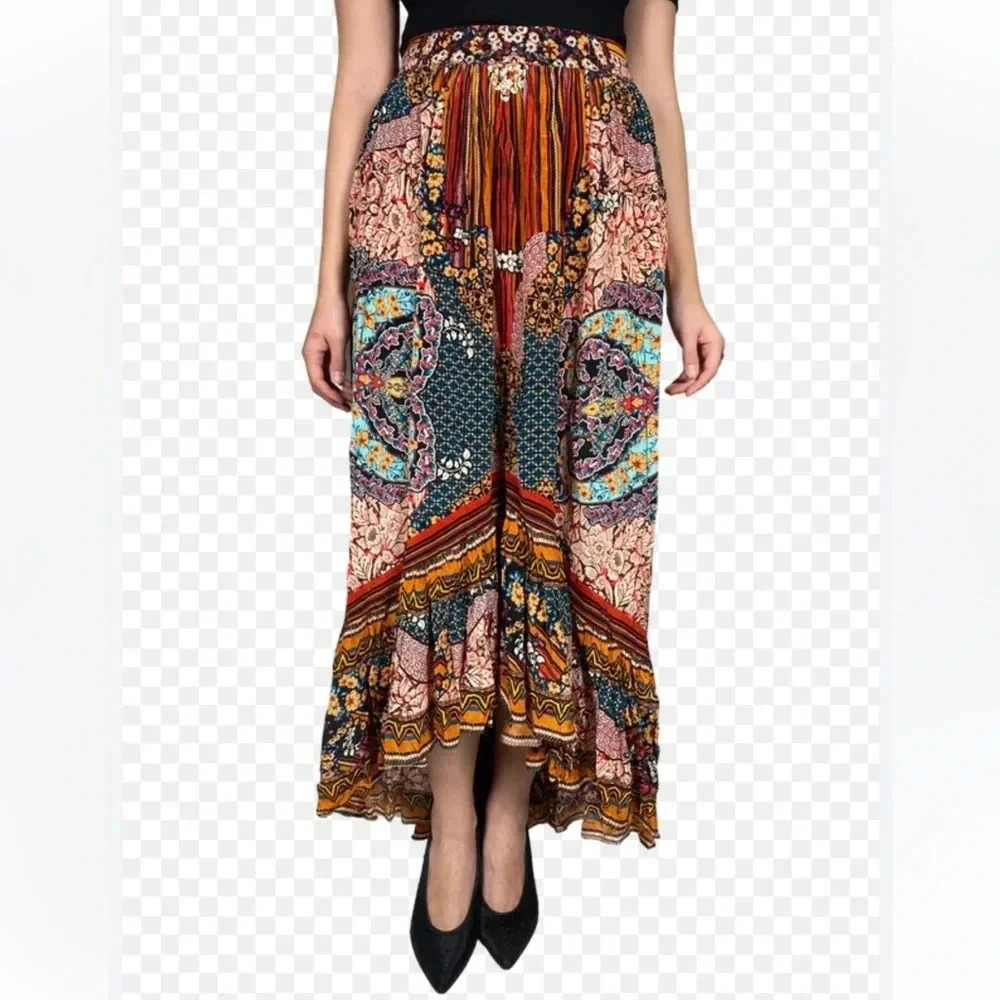 Boho High-Low Maxi Skirt in Multi Floral Print